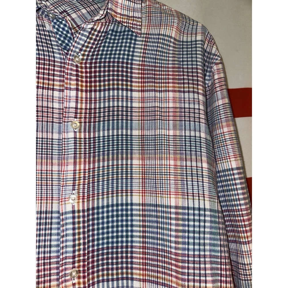 Threads Saks Fifth Avenue Button Up Shirt Medium Plaid Linen Blend Long Sleeve - Picture 2 of 7